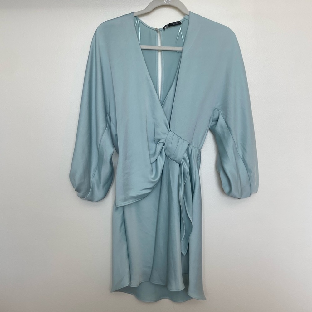 Elegant Baby Blue Satin Zara Mini Dress
